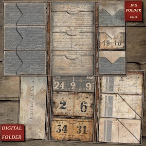 Junk Journal Kit, Small Organizer, Grunge Folio, Vintage Tags, Printable Ephemera, Collage Sheet, Instant Download, Digital Folder, Nr. 094