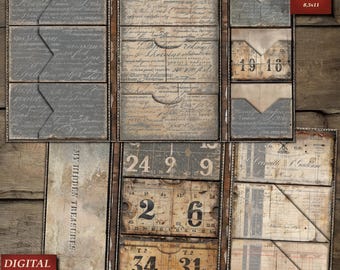 Junk Journal Kit, Small Organizer, Grunge Folio, Vintage Tags, Printable Ephemera, Collage Sheet, Instant Download, Digital Folder, Nr. 094