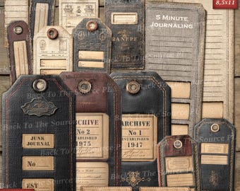 Junk Labels, Vintage Journal Page, Grunge Tags, Printable Ephemera, Junk Journal Supplies, Digital Folder, Nr108