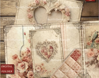 Shabby Junk Journal Kit, Printable Ephemera, Floral Papers, Vintage Collage Sheet, Insert, Instant Download, Digital Folder Nr 66