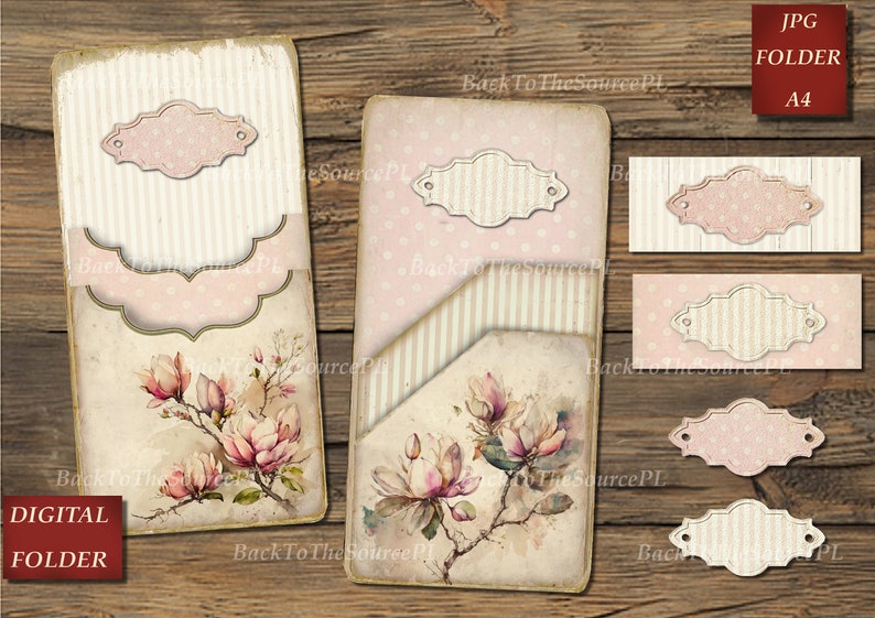 Magnolia Junk Journal Kit, Collage Sheets, Vintage Floral Insert, Printable Ephemera, Scrapbooks Supplies, Digital Folder, Nr. 047 image 9