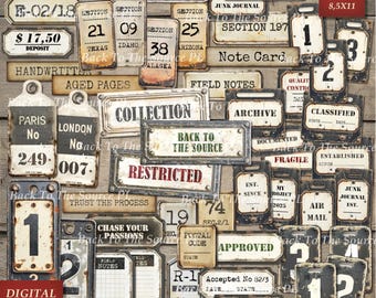 Random Labels and Tags, Printable Ephemera for Junk Journal, Vintage Tags, Distressed Steampunk, Journal Supplies, Digital Folder, Nr099