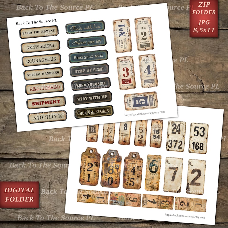 Vintage Industrial Labels Tickets and Tags for Junk Journal, Printable Ephemera, Vintage Journal Supplies, Grungy Steampunk, Digital Folder