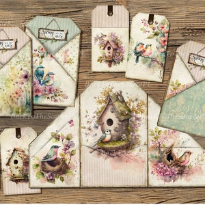 Spring Journal Kit, Vintage Ephemera, Spring Birdhouse, Collage Sheet, Holiday Insert, Instant Download, Digital Folder