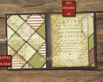 Junk Journal Kit, Shabby Pocket, Collage Patchwork Sheet, Vintage Digital Folder