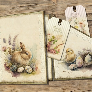 Easter Junk Journal Kit, Easter Eggs, Vintage Ephemera, Easter Bunny, Collage Sheet, Holiday Insert, Instant Download, Digital Folder
