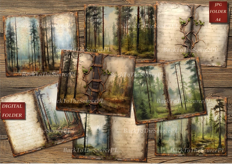 Old Forest Junk Journal Kit, Gothic Papers, Scrapbooks, Old Insert, Vintage Ephemera, Collage Sheet, Digital Folder, Instant Download,Nr 052 Bild 2