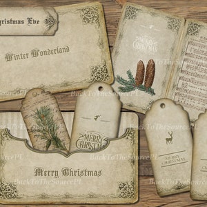 Christmas Digital Tags, Junk Journal Kit, Vintage Christmas Insert, Instand Download, Ephemera Pack, Vintage Card, Collage Sheet