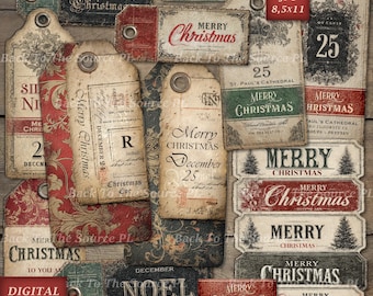 Christmas Labels, Festive Gift Tags, Old-fashioned Christmas Journal Supplies, Vintage Ephemera, Digital Folder, Nr109