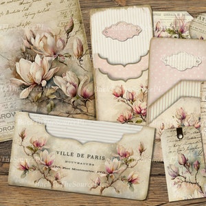 Magnolia Junk Journal Kit, Collage Sheets, Vintage Floral Insert, Printable Ephemera, Scrapbooks Supplies, Digital Folder, Nr. 047 image 1