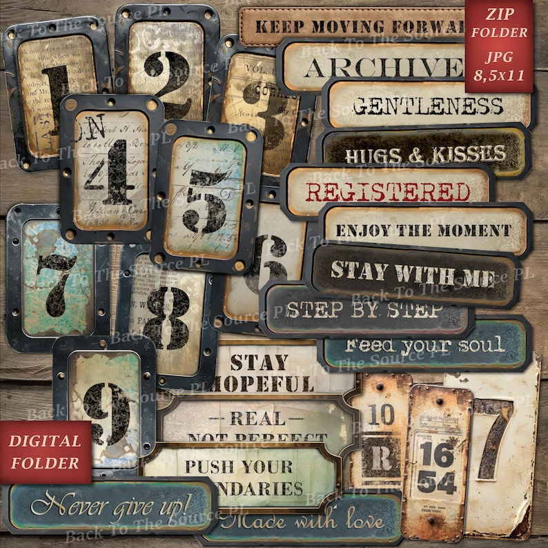 Vintage Industrial Labels Tickets and Tags for Junk Journal, Printable Ephemera, Vintage Journal Supplies, Grungy Steampunk, Digital Folder