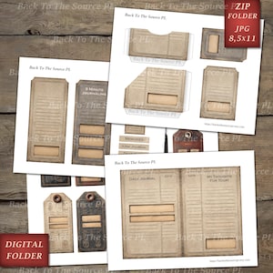 Junk Labels, Vintage Journal Page, Grunge Tags, Printable Ephemera, Junk Journal Supplies, Digital Folder