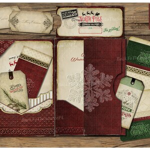 Cozy Digital Christmas, Junk Journal Kit, Vintage Card, Red and Green, Ephemera Pack, Christmas Insert, Printable Tags, Digital Folder
