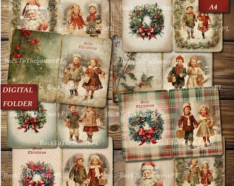 Christmas Paper, Junk Journal Kit, Collage Sheet, Junk Journal Kit, Journaling, Vintage Scrapbook Paper, Christmas Supplies, Nr64