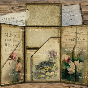 Watercolor Lotus Junk Journal Kit, Scrapbooks, Collage Sheet, Vintage Ephemera, Insert, Folding Folio, Digital Folder