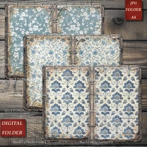 Junk Journal Blue Kit, Floral Journal Pages, Printable Ephemera, Bluish Paper Pack, Floral Vintage Collage Sheet, Instant Download