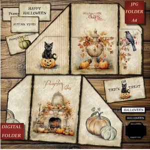 Fall Junk Journal Kit, Autumn  Ephemera, Collage Sheet, Pumpkin Tags,  Scrapbooks, Vintage Insert, Printable Kit, Digital Folder, Nr055