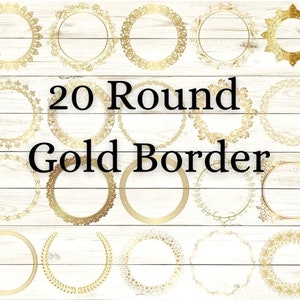 20 Gold ruond Frames Clipart, Gold circle Border svg, Golden circle Frame png, Shiny Gold Frames, Invitation Clipart, PNG Gold Border