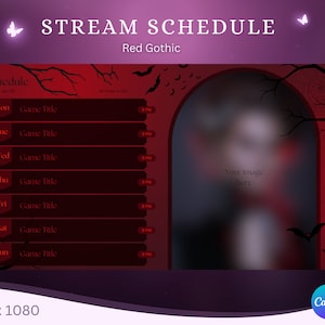 Gothic/Vampire Stream Schedule - Red | Vtuber | Twitch | YouTube | Weekly | Canva