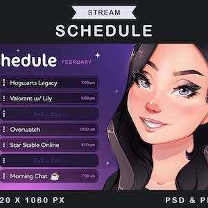 Programação de transmissão | Roxo Limpo | Transmissor Twitch | Ativos VTuber | Modelo Semanal