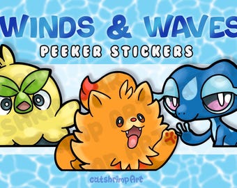 Gen 10 | Winds & Waves Starters | Pkmn Peeker Sticker Decal for Car Laptop Water Bottle