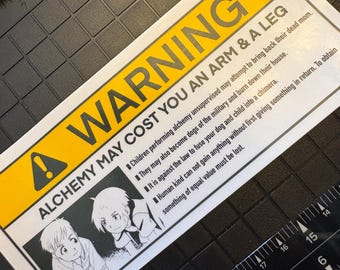 Attention : l'alchimie peut vous coûter un peu plus cher | Autocollant vinyle parodie FMA