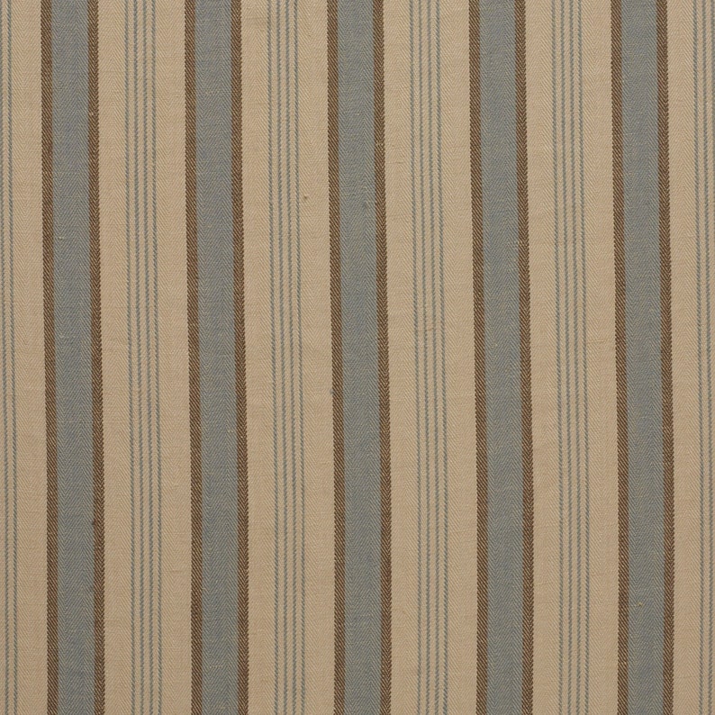 One Yard, Rose Tarlow Fabric Wellington Stripe Blue/brown, 100 Linen