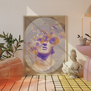Grecka Bogini Maksymalistyczna Sztuka Ścienna | Boski Kobiecy Wystrój Mieszkania Boho | Grecki Biust Bar Cart Sztuka | Vintage Boho Renesansowa Sztuka Drukowana