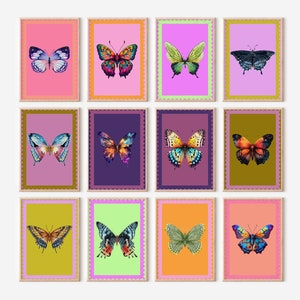 12 Butterfly Wall Art Printables for Girly Maximalist Gallery Wall Set | Butterfly Gallery Printable Art | Boho Nursery Decor | Boho Prints
