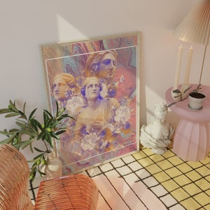 Sztuka ścienna w stylu Mid Century Modern | Sztuka ścienna w stylu retro vintage do wystroju apartamentu w stylu boho | Dekoracja i sztuka ścienna w stylu bogini popiersia do galerii ściennej | Do wydrukowania