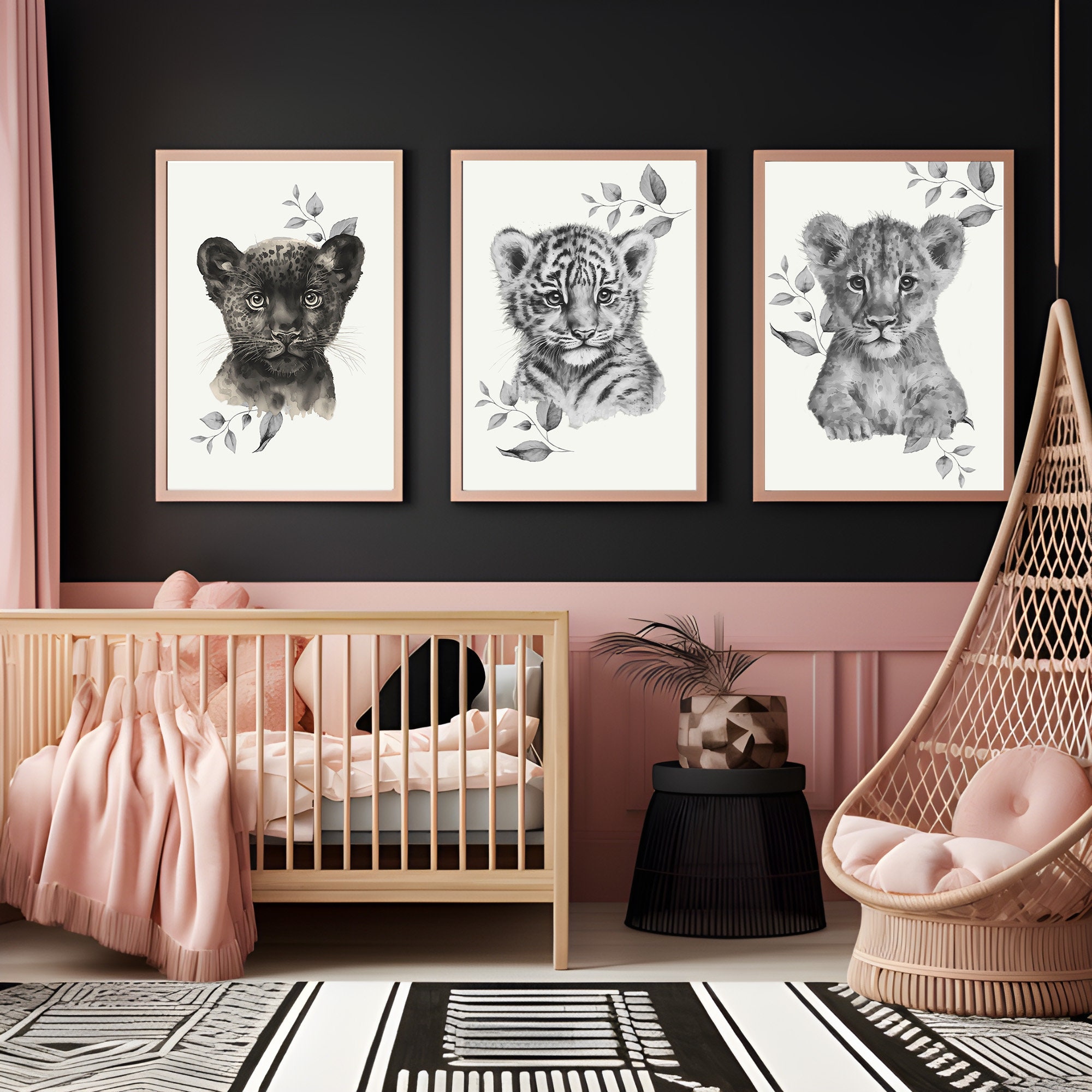 Set of 3 Baby Girl Nursery Prints Jungle Nursery Decor Boho Nursery ...
