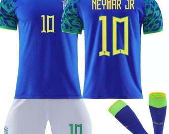 Brazil neymar blue football kit kids jersey