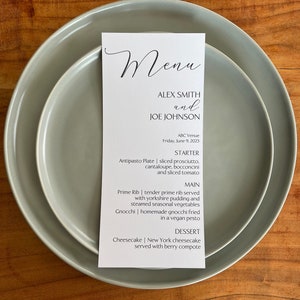 Menu de mariage, carte de menu de mariage minimaliste, carte de menu d'événement, menu de mariage avec étiquette de nom, carte de menu de mariage simple « The Jayce »
