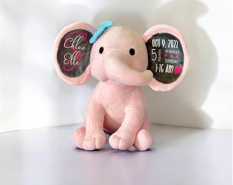 Personalized Custom Elephant Newborn Gift Keepsake, Baby Shower Gift, Baby Arrival Gift, Welcome Home, New Baby Gift, Birth Announcement Toy