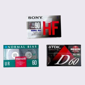 Lot of 3 New Sealed Cassette Tapes Sony HF 90, Maxwell UR 60 TDK D60