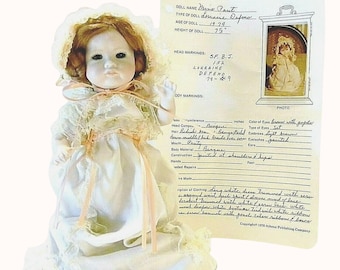 Baby Doll Bisque Porcelain 7.5" Miss Pout w/ Handwritten Collector Record 1979