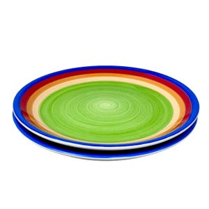 Handpainted Gibson Everyday Ceramic Salad Plates Set Of 2 8&quot; Rainbow Stripes EUC