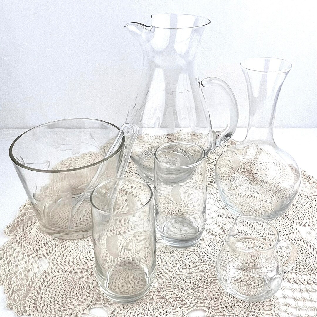 Lot of 6 Princess House Wine Decanter Pitcher Creamer 2 Drink Glasses Ice Bucket Etsy