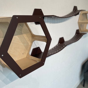 Set of hexagon cat shelfs included steps bridge ,Cat furniture, Cat house, Cat hexagon furniture, wooden cat bed, best gift for your cat