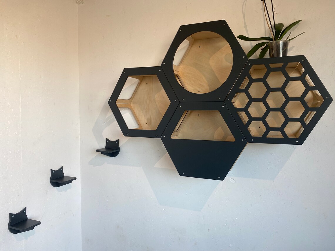 Set of Hexagon Cat Shelfs Included Steps Cat Furniture Cat Etsy