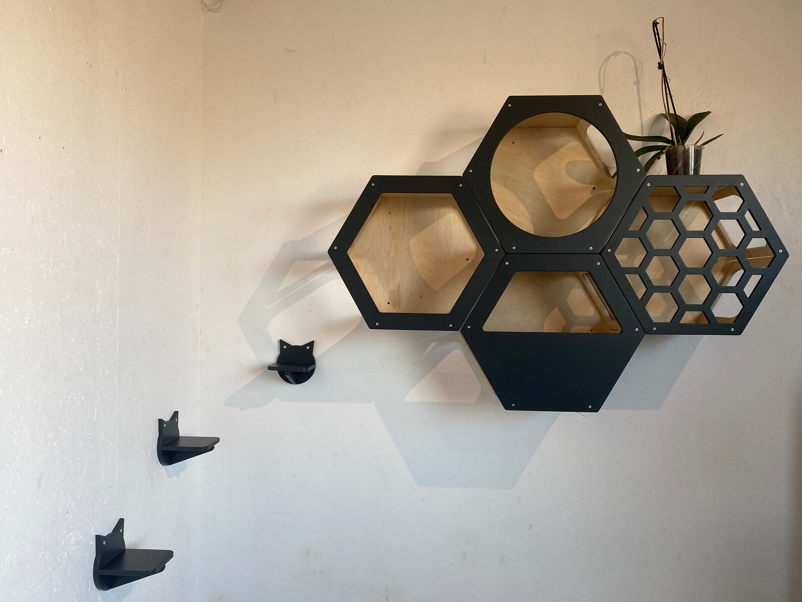 Set of Hexagon Cat Shelfs Included Steps Cat Furniture Cat Etsy
