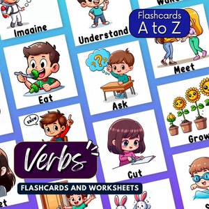 Action Verbs A to Z Flashcards, Montessori Printable,Preschool Activity, Learning English,ABC alphabet,Toddler, ESL Lesson Plan