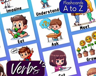 Aktion Verben Karteikarten A bis Z, Montessori Printable (digitaler Download)