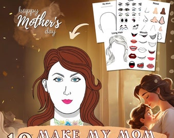 Modello doodle per autoritratto regalo per la festa della mamma Ritorno a scuola Biglietto artigianale primaverile con ritratto PDF stampabile
