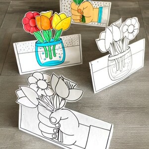 Mother's Day Stand-up Card Craft Spring Back to School Coloring Page Craft DIY Kids Gift for her Mom gift Summer Preschool Printable PDF zdjęcie 3