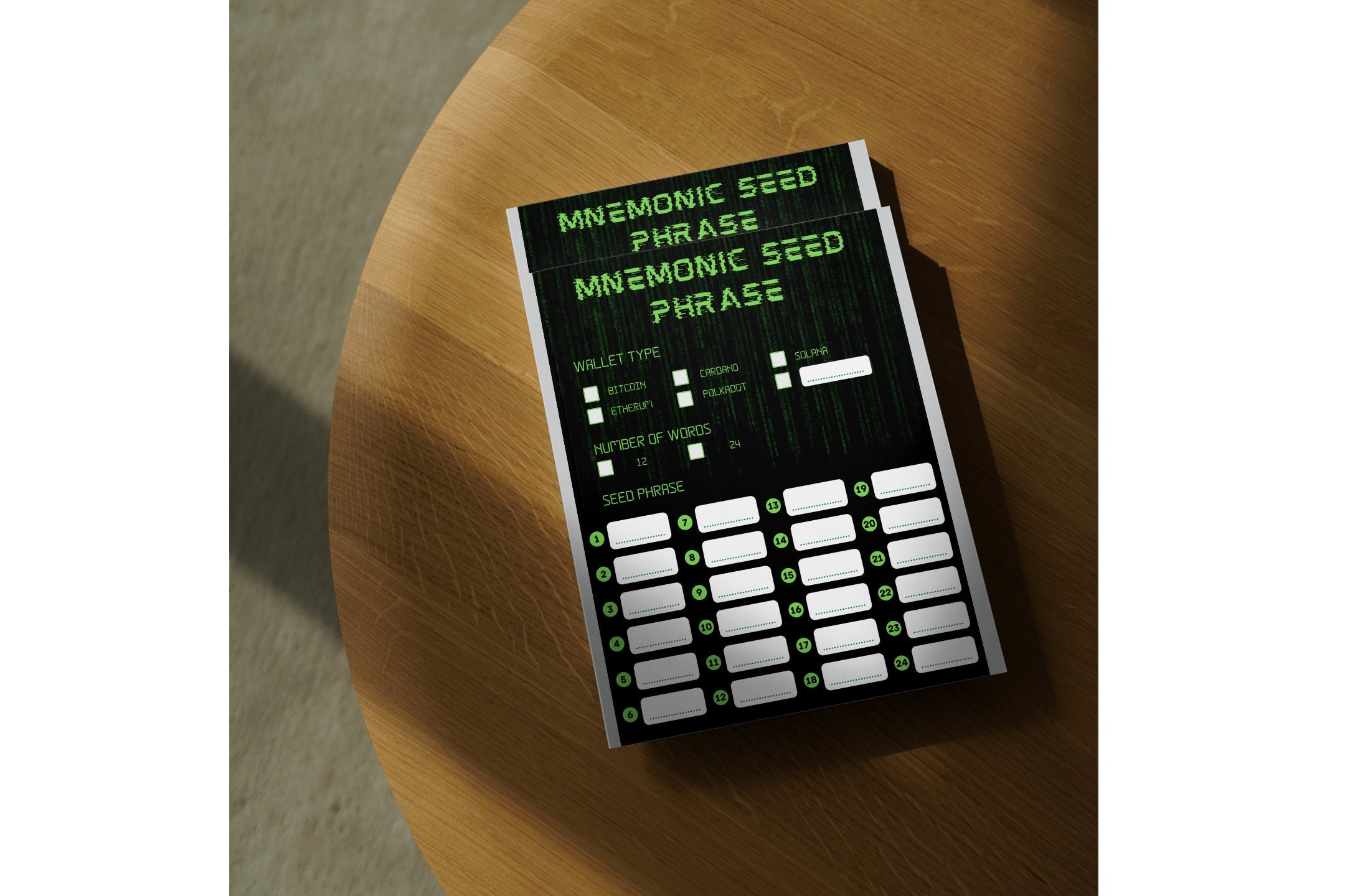 Existentialist / Terminal　他　7枚 Matrix Mnemonic Seed Phrase Notebook | Digital Product | Backup