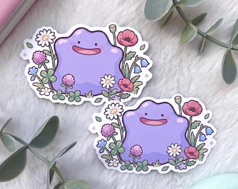 Ditto Wildflowers Sticker - Pokemon - Waterproof Matte Vinyl Sticker