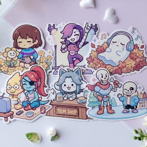 Undertale Stickers - Frisk Flowey Sans Papyrus Napstablook Temmie Annoying Dog Alphys Undyne Mettaton - Waterproof Matte Vinyl Stickers