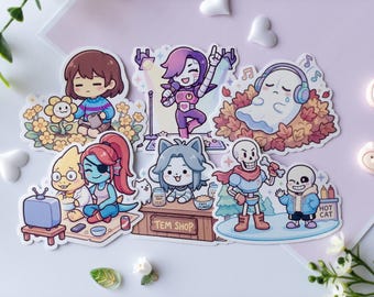 Undertale Stickers - Frisk Flowey Sans Papyrus Napstablook Temmie Annoying Dog Alphys Undyne Mettaton - Waterproof Matte Vinyl Stickers