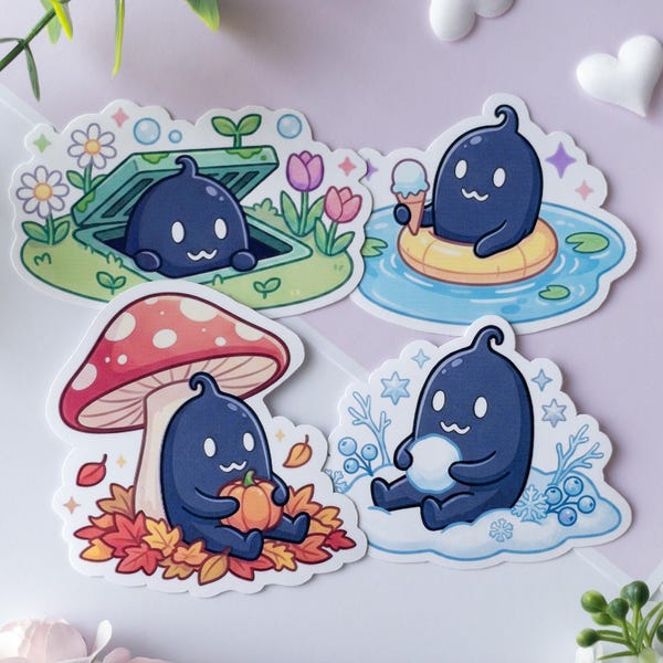 Seasonal Krobus Sticker Set - Stardew Valley Cozy Game Stickers - Waterproof Matte Vinyl Stickers